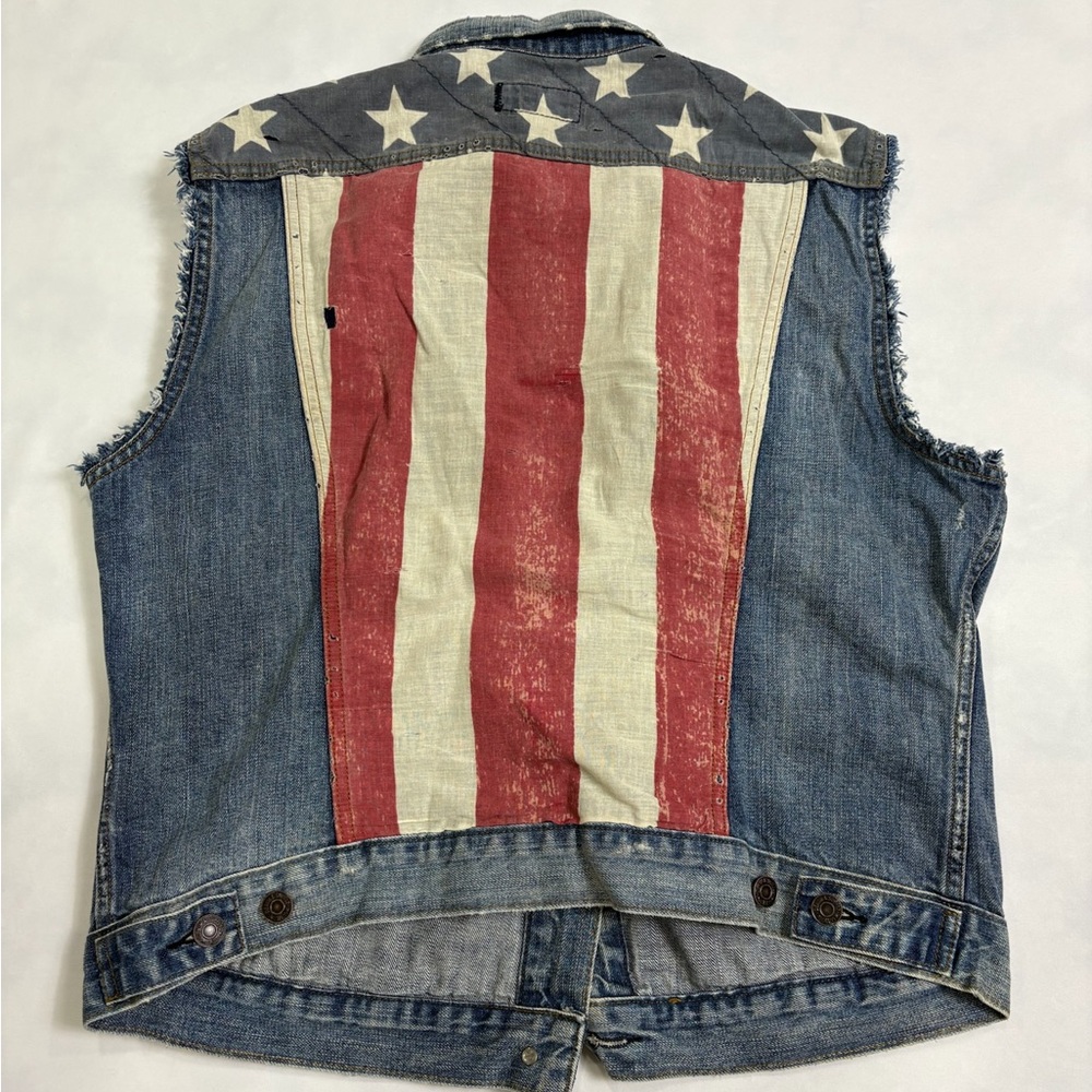 🏆Ralph Lauren Denim & Supply Stars Stripes Flag Denim Vest XL Distressed Cutoff